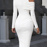 One Shoulder Draped Midi Dress