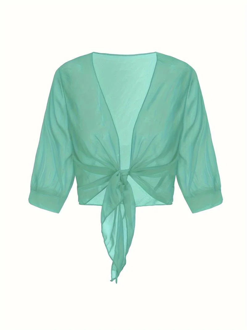 Sheer Tie-Front Cardigan
