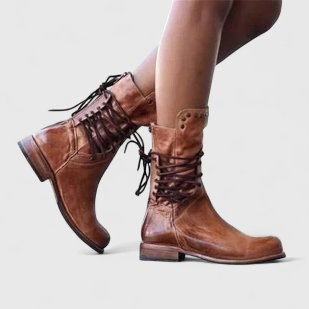 Studded Lace-Up Mid-Calf Boots