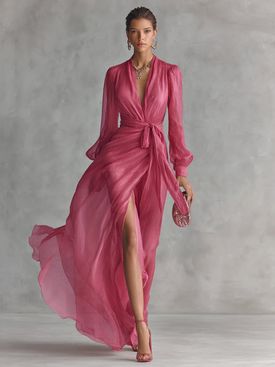 V-Neck Tie-Waist Maxi Dress