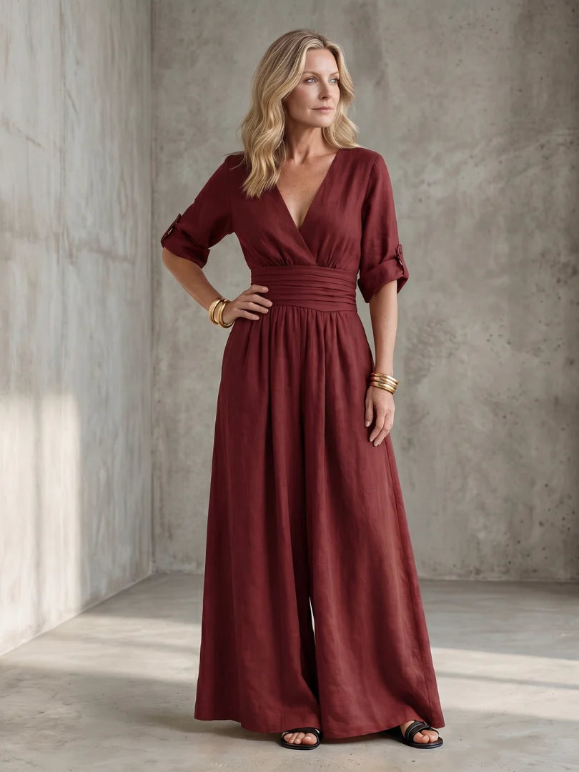Cross-Front Wide-Leg Jumpsuit
