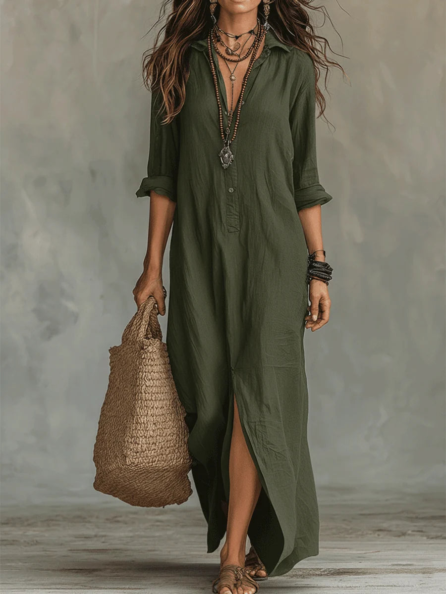 Button-Front Maxi Dress