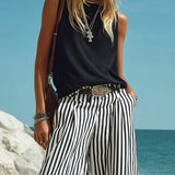 Sleeveless Top and Striped Wide-Leg Pants Set