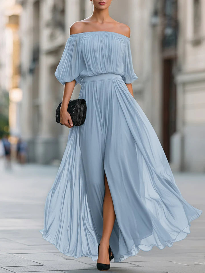 Off Shoulder Pleated Maxi Dress