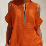 Orange Cutout Top And Shorts Set