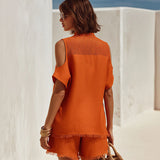 Orange Cutout Top And Shorts Set