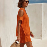 Orange Cutout Top And Shorts Set