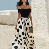 Off-Shoulder Polka-Dot Maxi Dress