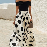 Off-Shoulder Polka-Dot Maxi Dress