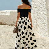 Off-Shoulder Polka-Dot Maxi Dress