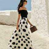 Off-Shoulder Polka-Dot Maxi Dress