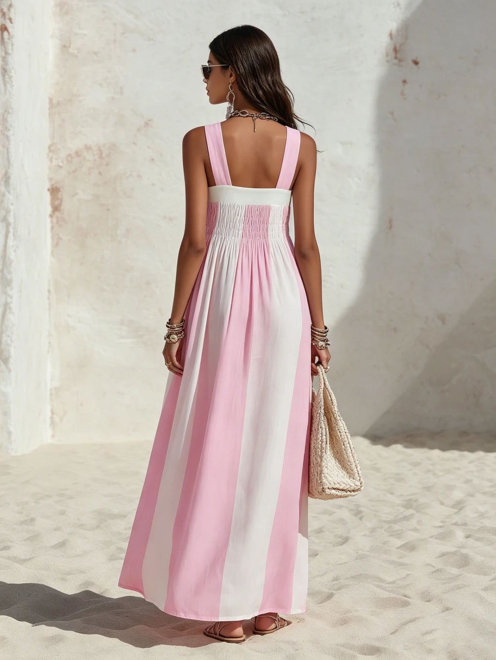 Square Neck Striped Chiffon Maxi