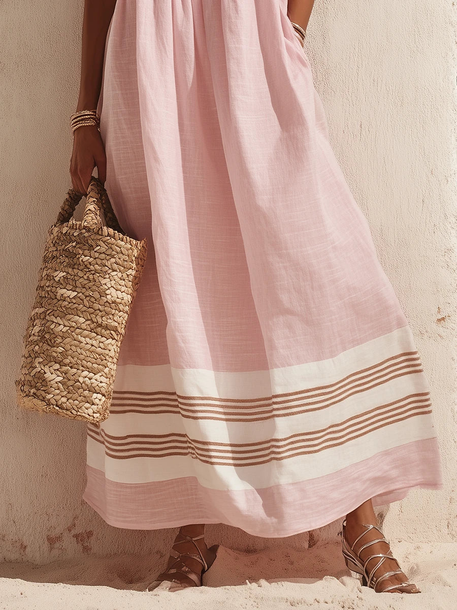 Off-Shoulder Ruffled Striped Maxi
