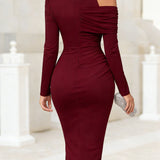 One Shoulder Draped Midi Dress