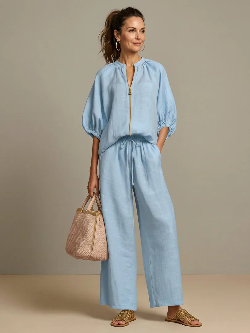 Zip-Front Wide-Leg Set