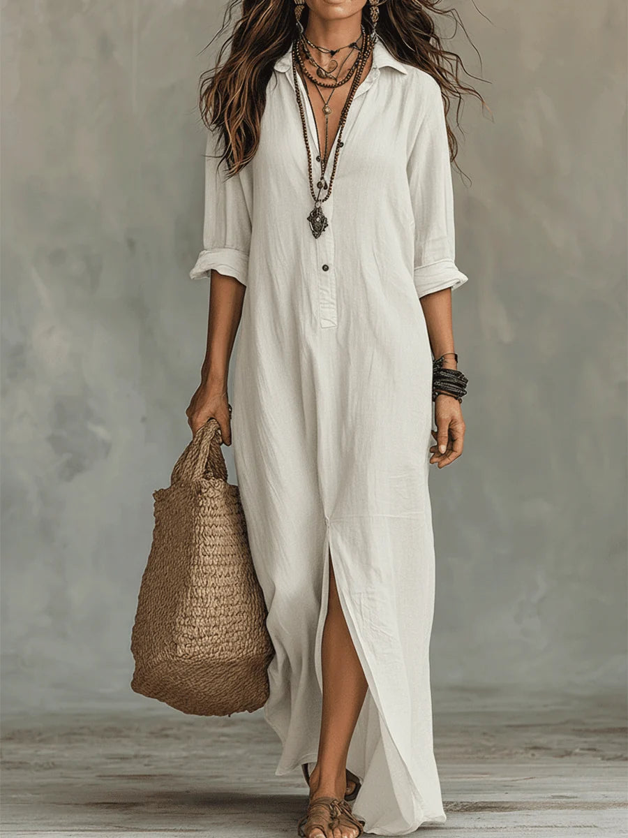 Button-Front Maxi Dress
