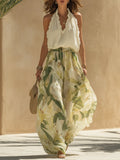 Ruffled Top And Lily Print Pants Set