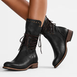 Studded Lace-Up Mid-Calf Boots