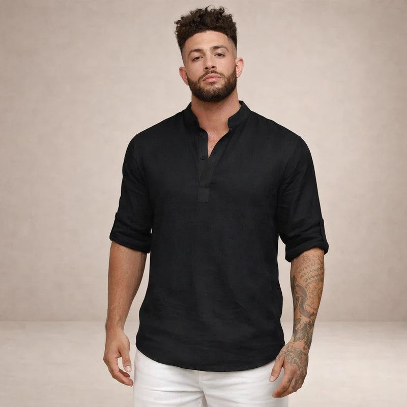 Men's Stand Collar Long Sleeve Shirt