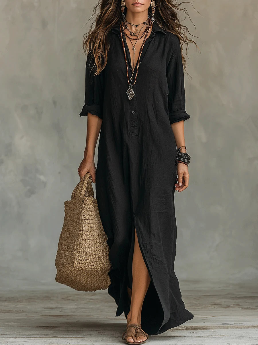 Button-Front Maxi Dress