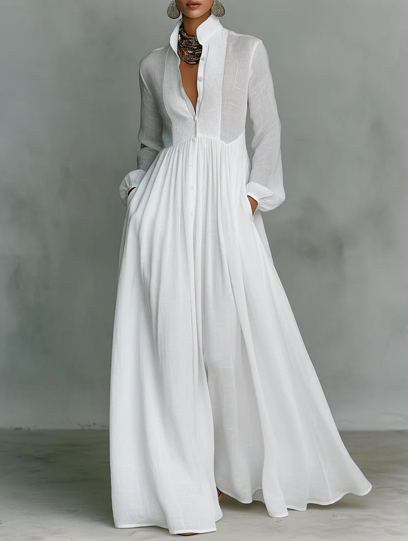 Long Sleeve Button-Front Maxi Dress