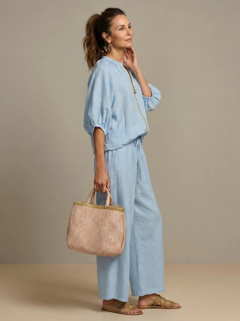 Zip-Front Wide-Leg Set