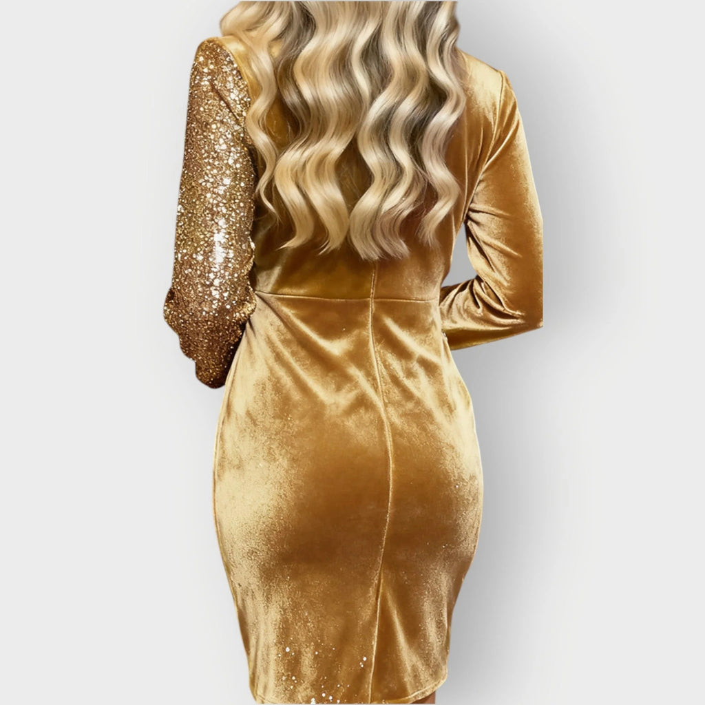 Asymmetric Long-Sleeve Party Dress