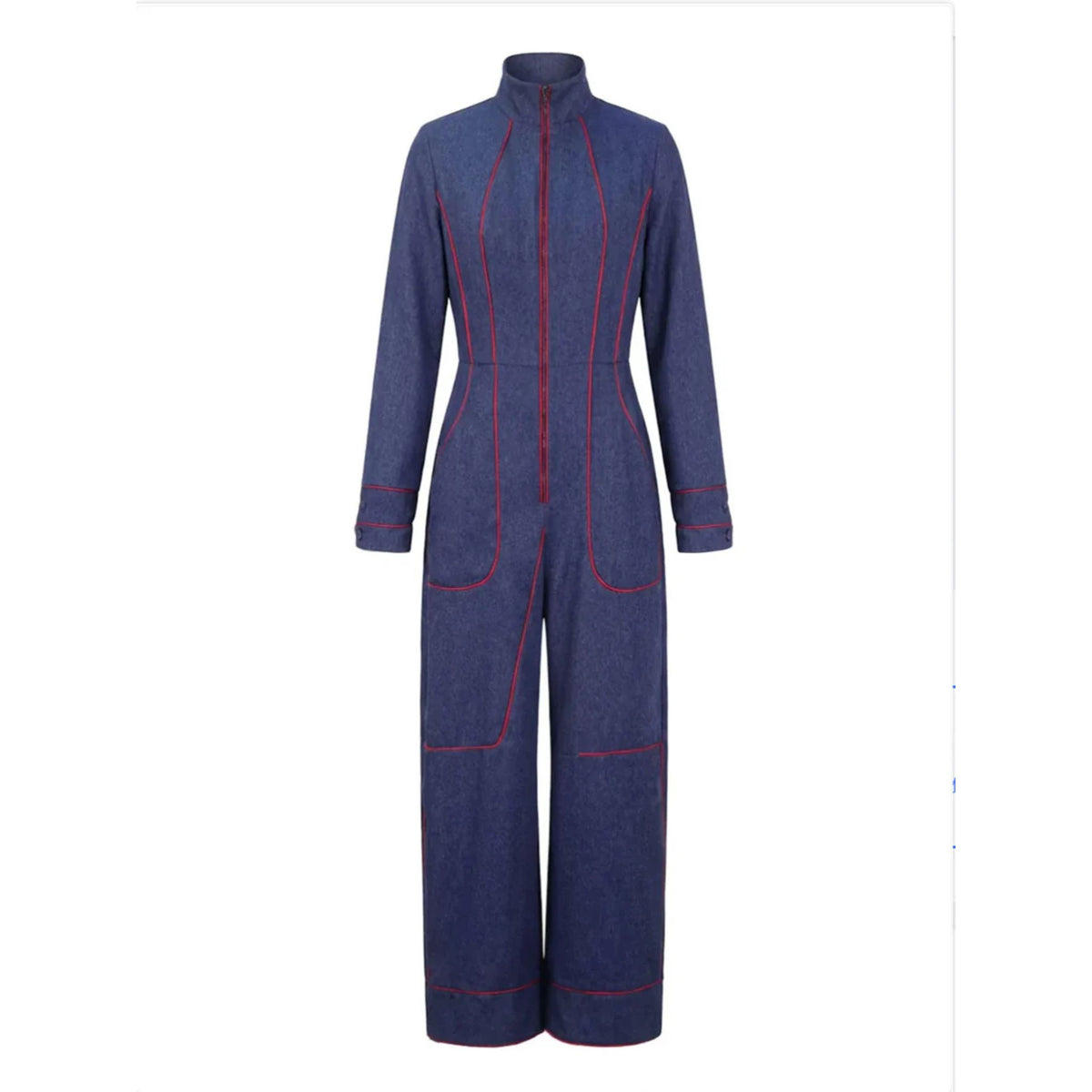 Zip-Up Wide Leg Pant Suit