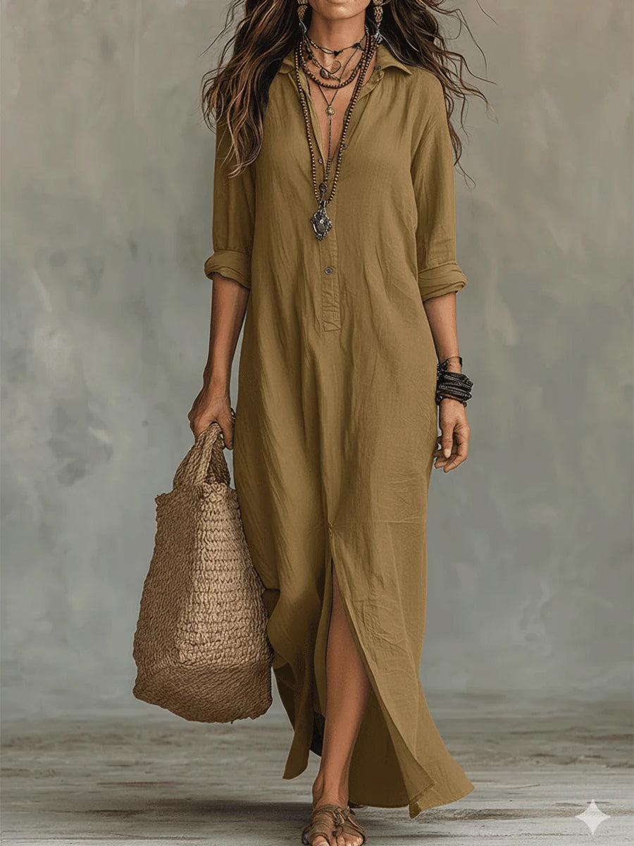 Button-Front Maxi Dress