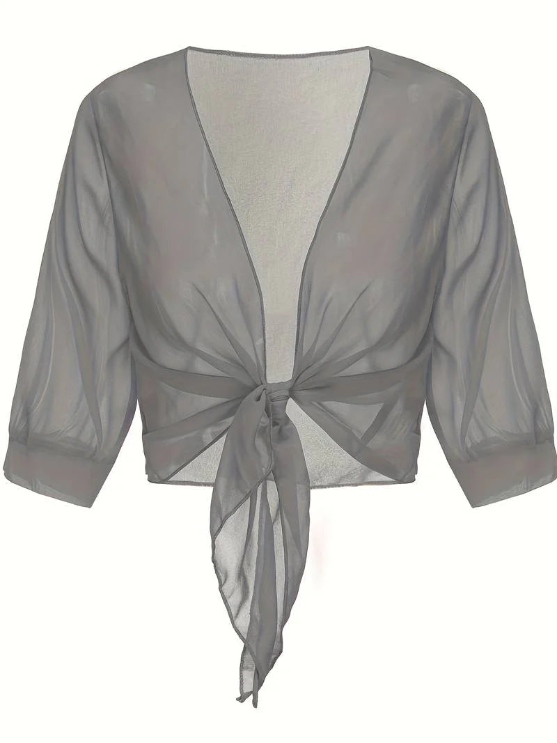 Sheer Tie-Front Cardigan