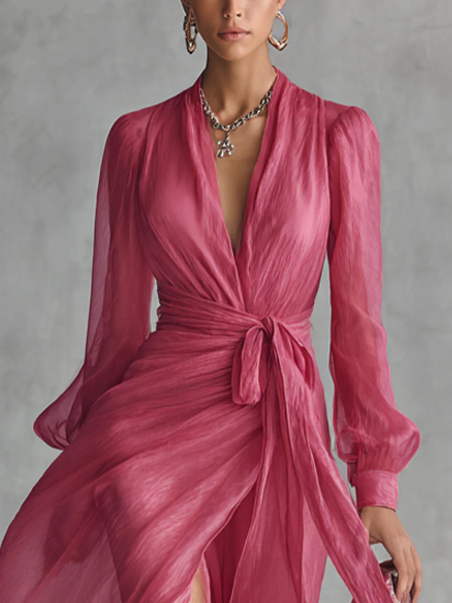 V-Neck Tie-Waist Maxi Dress