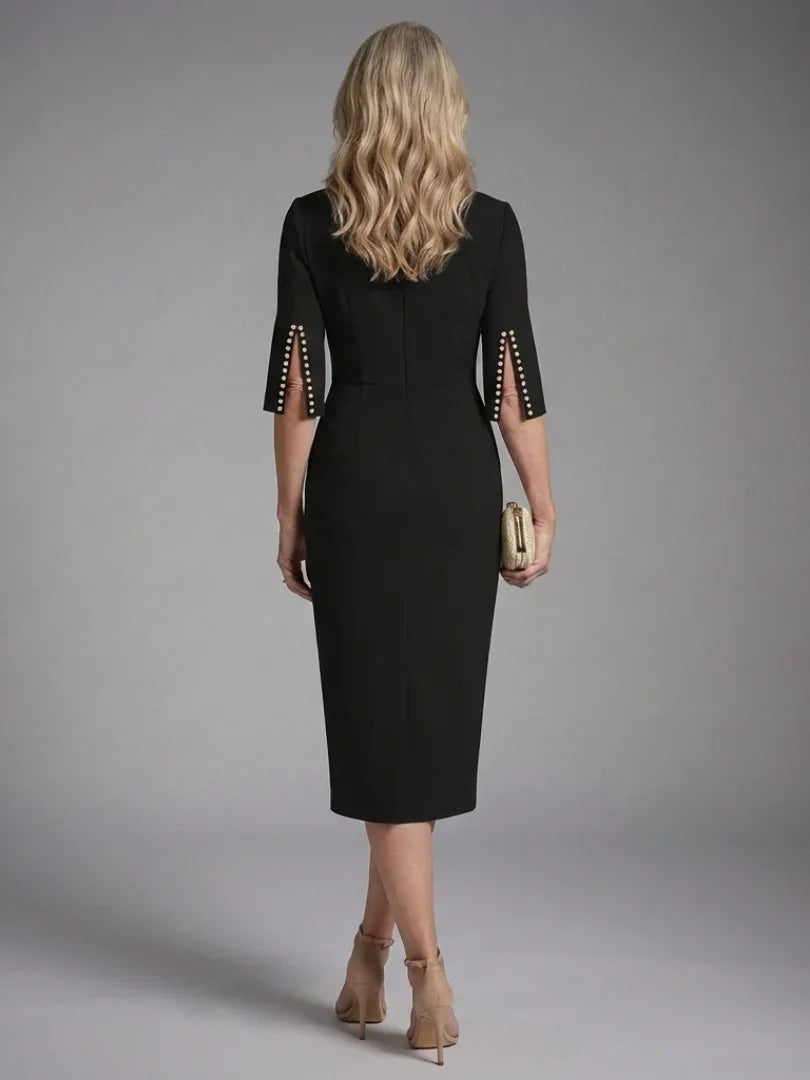 Split-Sleeve Fitted Midi Dress