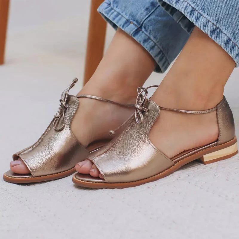 Metallic Leather Open-Toe Sandals