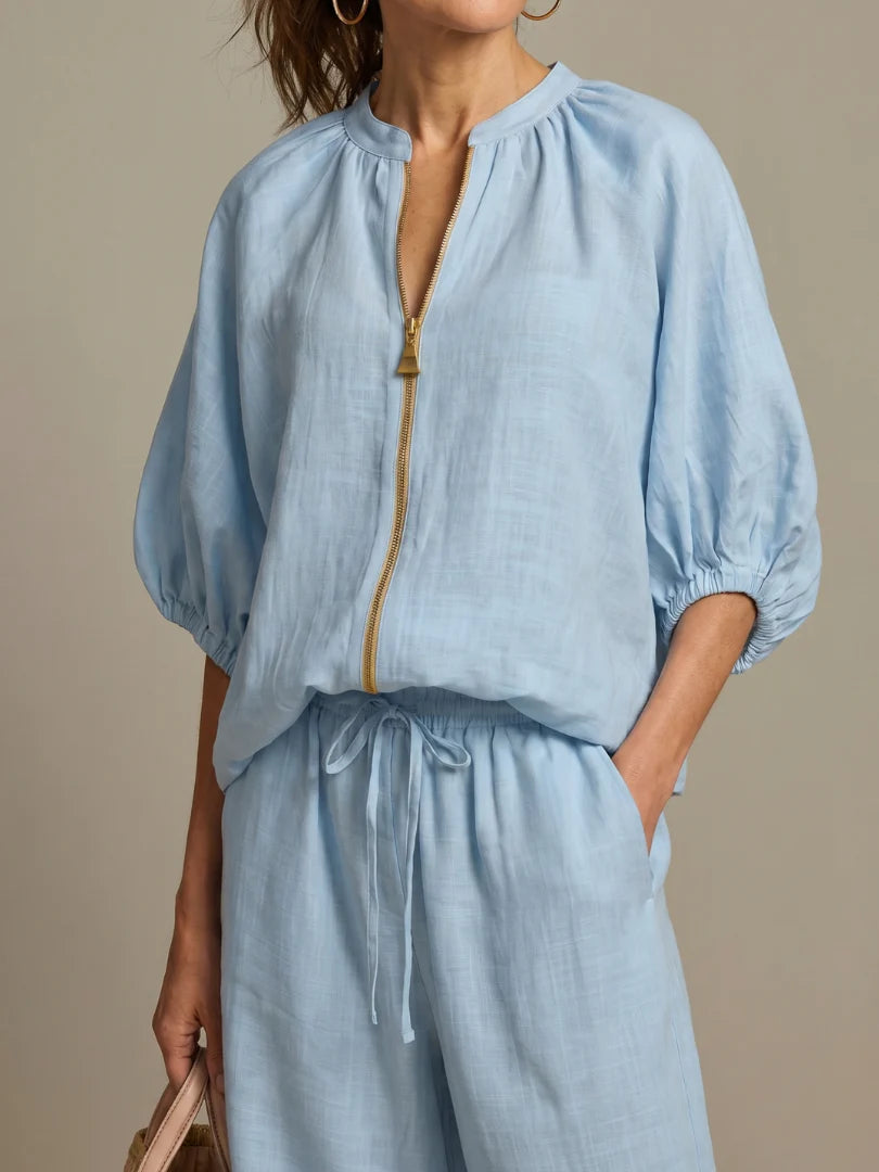 Zip-Front Wide-Leg Set