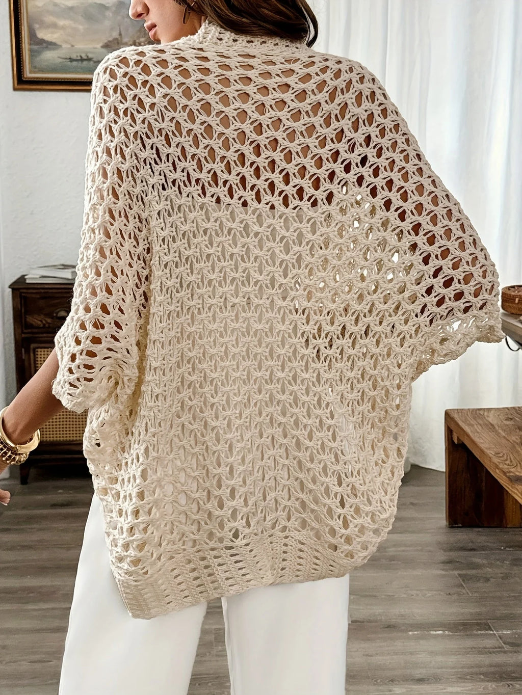 Open-Front Crochet Knit Cardigan