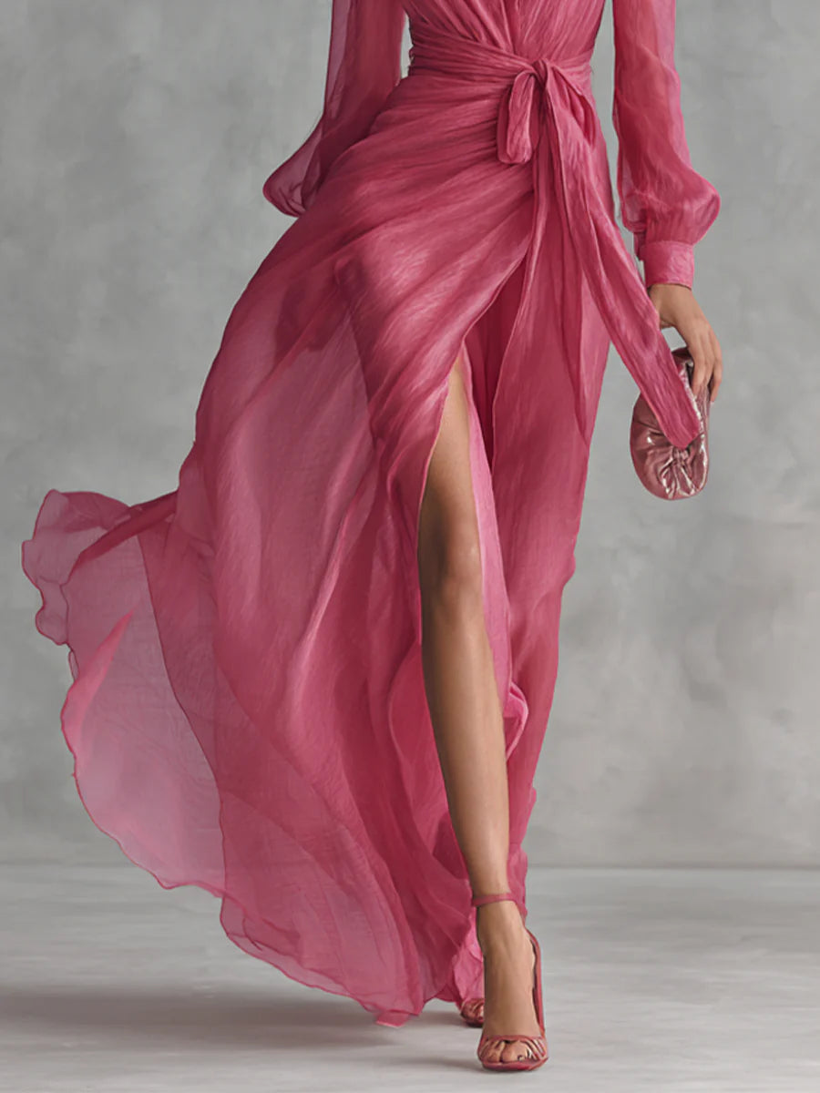 V-Neck Tie-Waist Maxi Dress