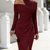 One Shoulder Draped Midi Dress