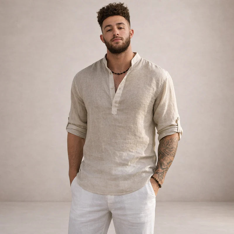 Men's Stand Collar Long Sleeve Shirt