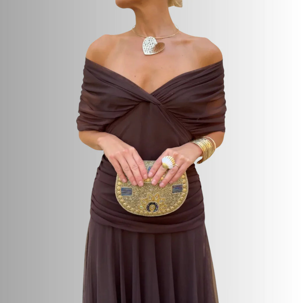 Off-Shoulder Chiffon Maxi Dress