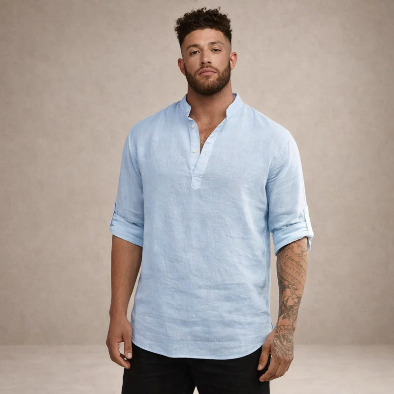 Men's Stand Collar Long Sleeve Shirt