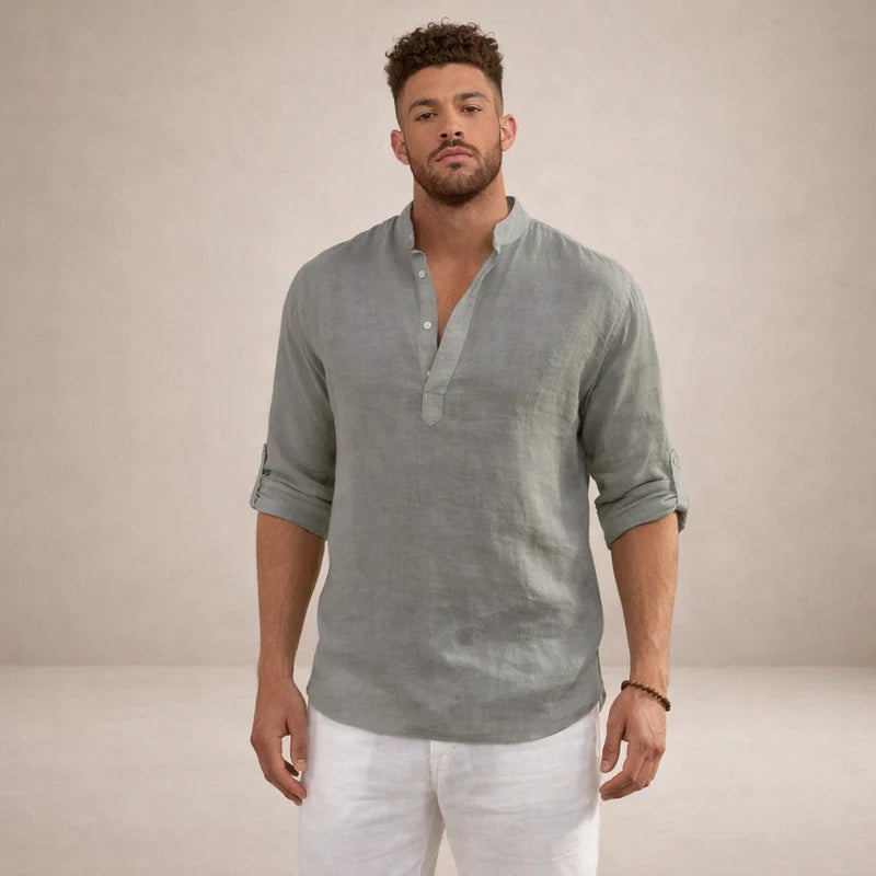 Men's Stand Collar Long Sleeve Shirt