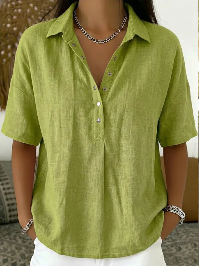 Short-Sleeve Collared Blouse