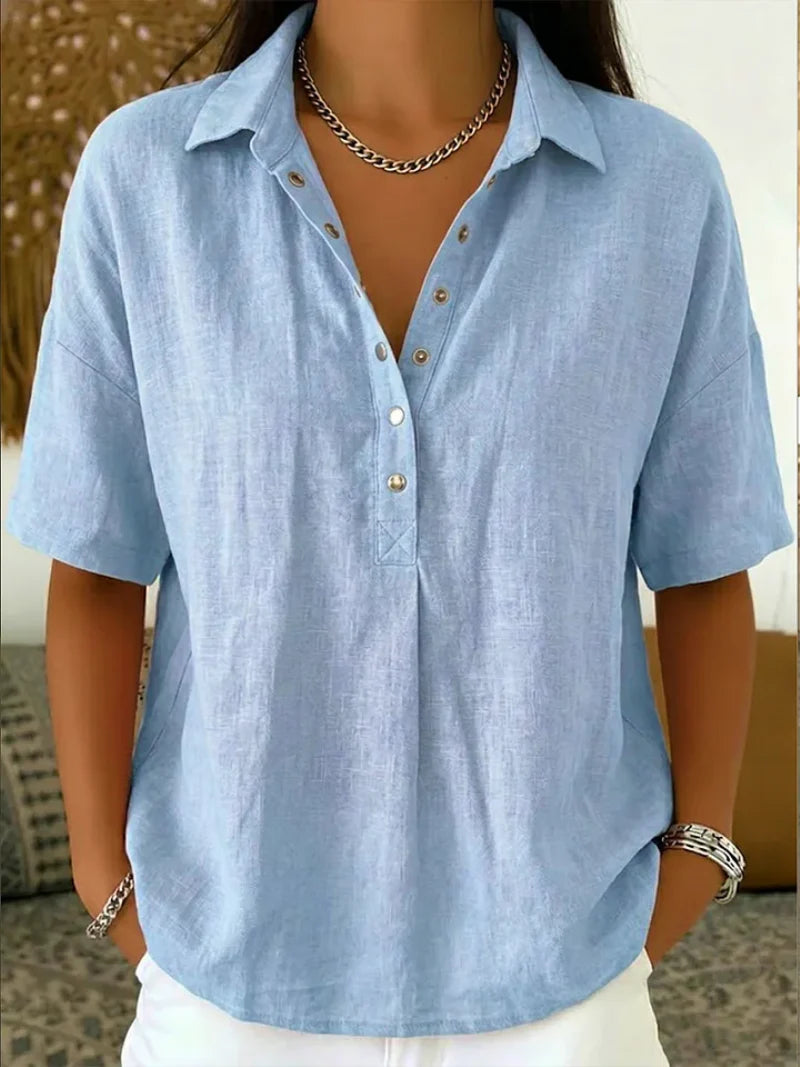 Short-Sleeve Collared Blouse