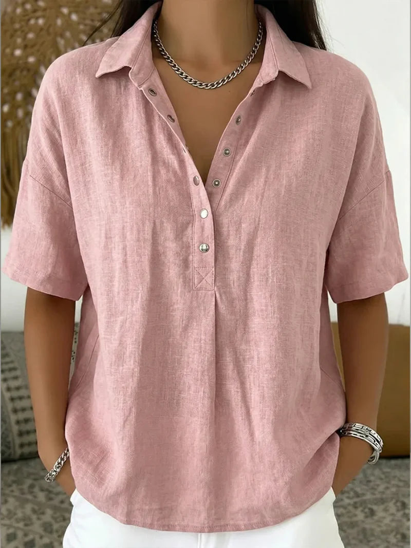 Short-Sleeve Collared Blouse