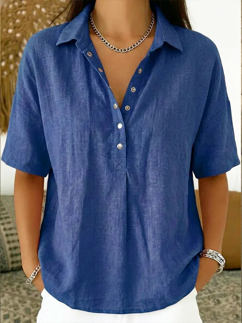 Short-Sleeve Collared Blouse