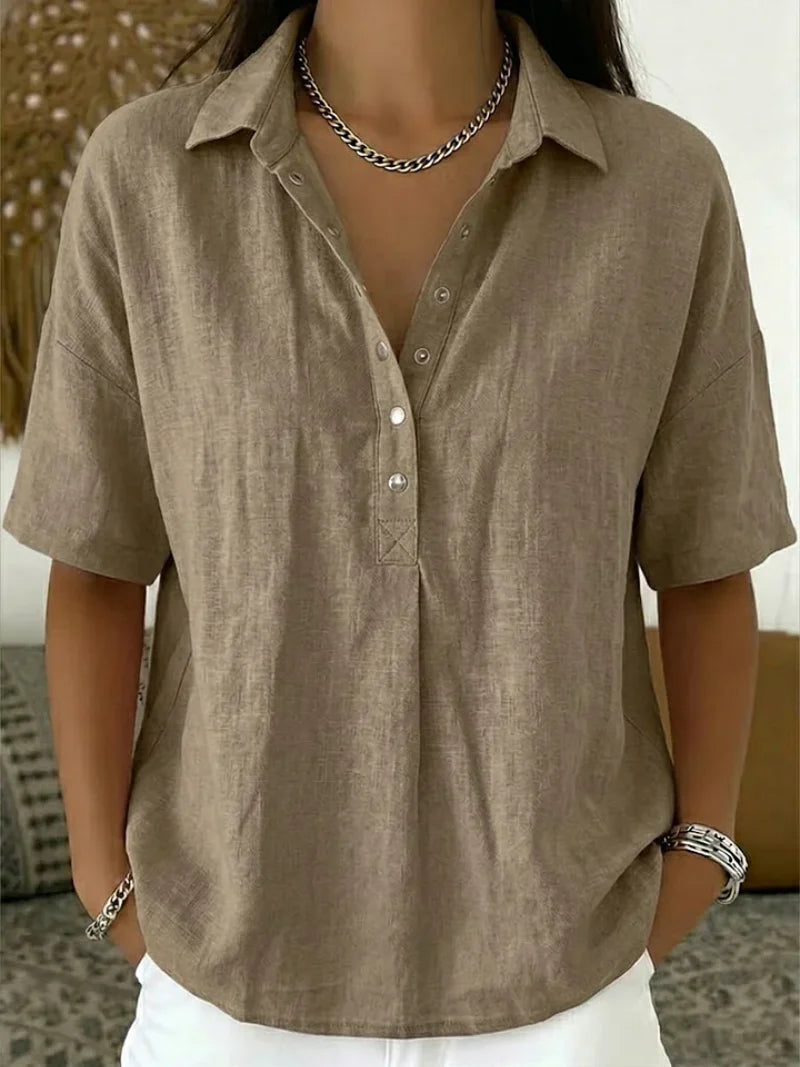 Short-Sleeve Collared Blouse