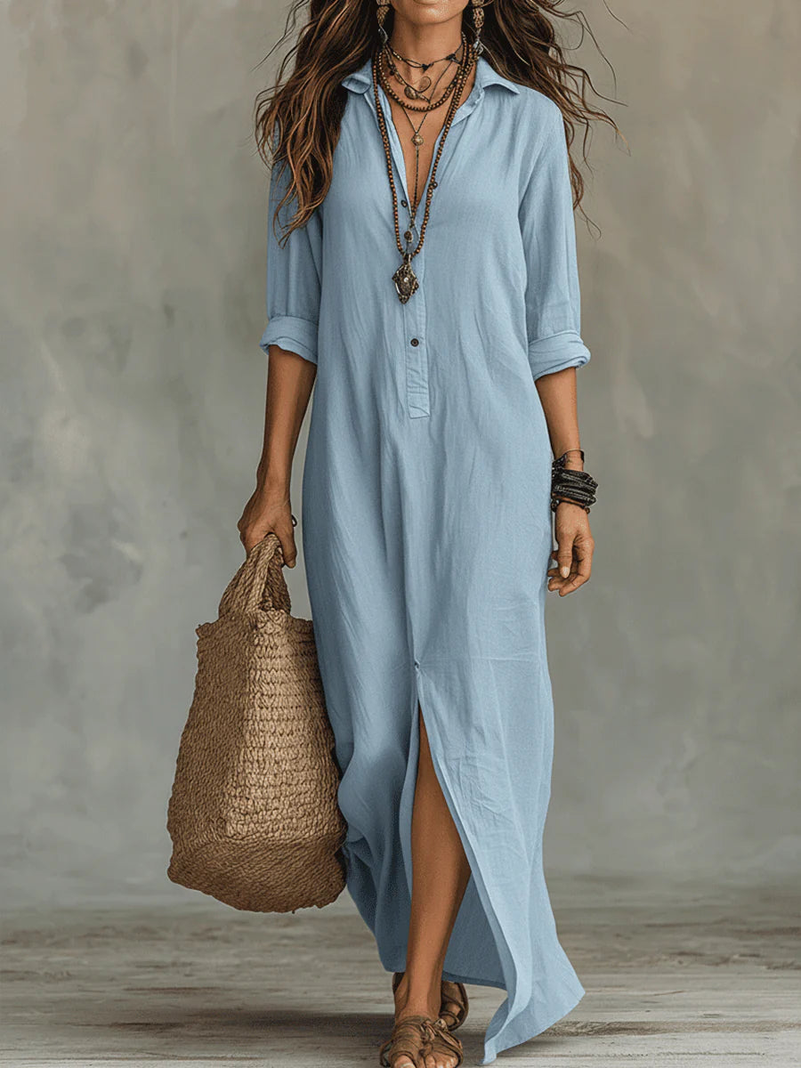 Button-Front Maxi Dress