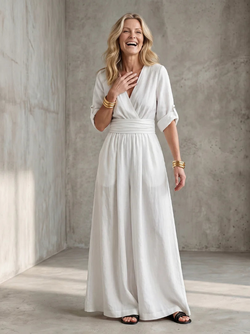 Cross-Front Wide-Leg Jumpsuit