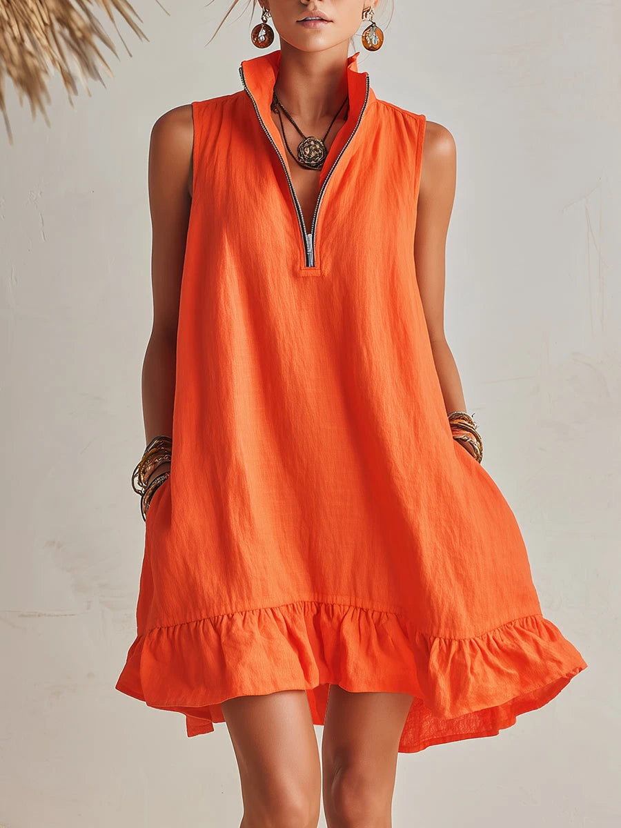 Vibrant Half-Zip Mini Dress