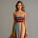 Women's Strapless Pleated Maxi Dress